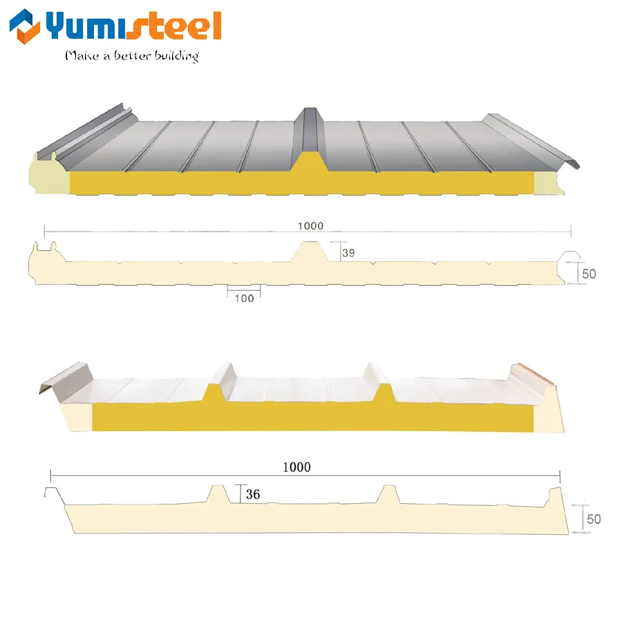 Крыша из сэндвич-панели из минеральной ваты и стекловаты толщиной 50 мм