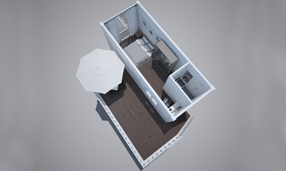 Лестничный контейнерный дом с балконом