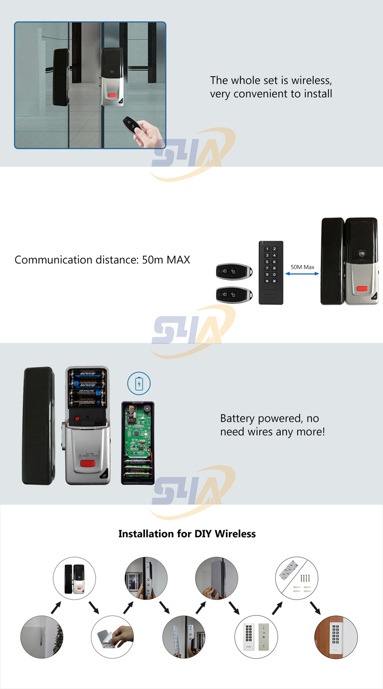 Внутренний беспроводной дверной замок для стеклянной двери-D2